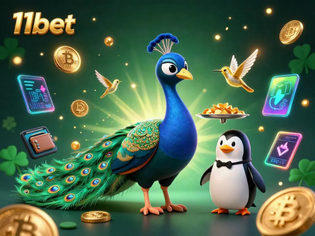 Experience thrilling moments at 11bet with our vibrant casino game illustration featuring unique characters and crypto symbols.