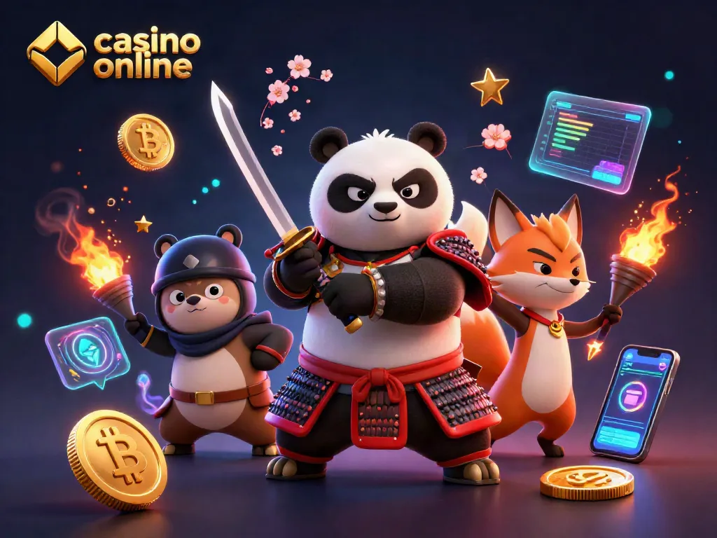 Juega en un casino online con una emocionante ilustración 3D de personajes y elementos de juego.
