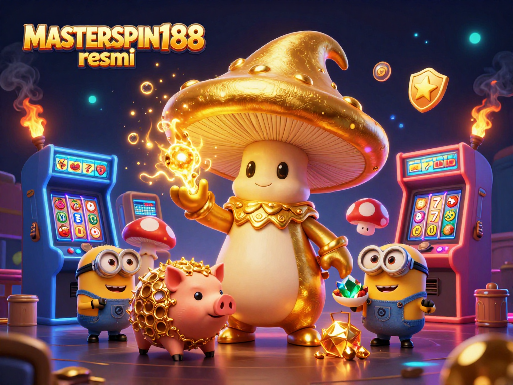 Spin the reels with MASTERSPIN188 resmi's golden wizard character amidst dazzling casino treasures.