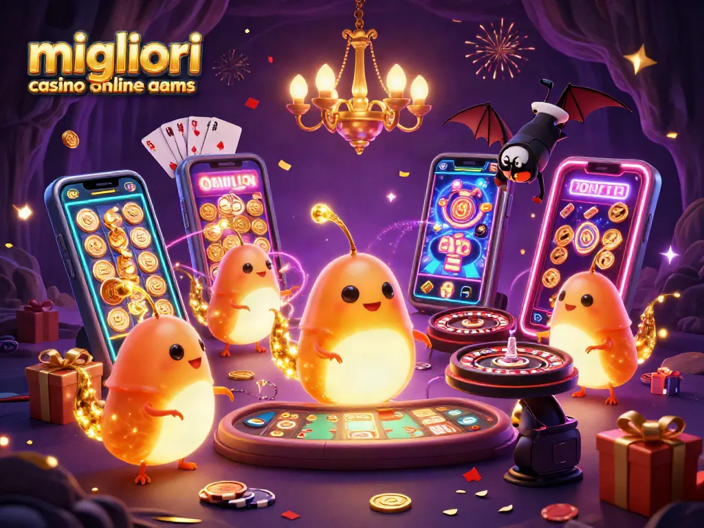 I migliori casino online AAMS illuminati da un gruppo di lucciole in un casinò, con giochi e colori vivaci.