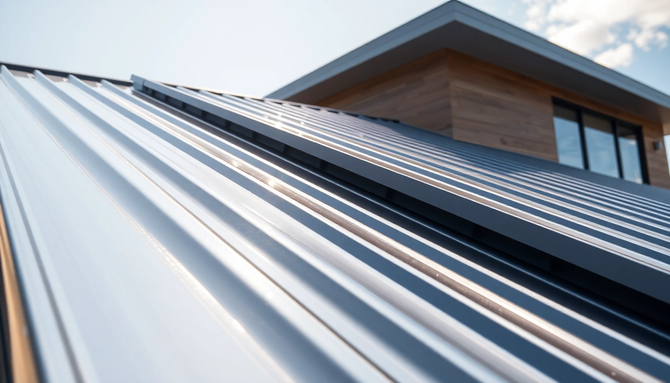 Installing metal roofing with a sleek design on a modern home exterior.