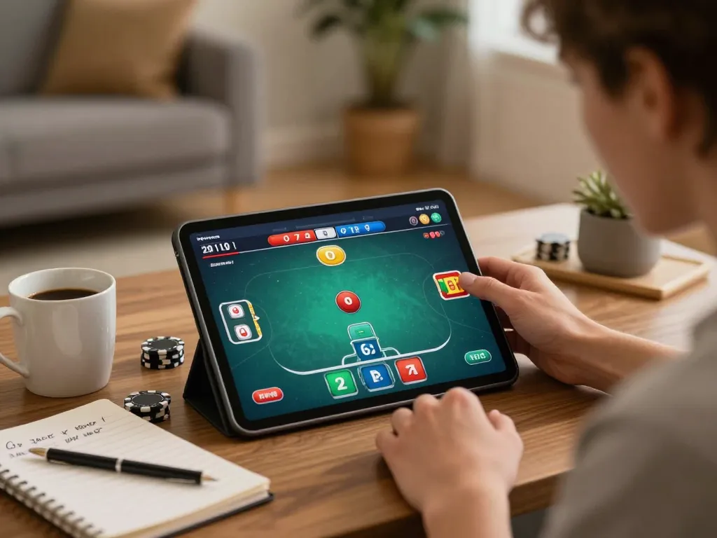 Engaging in online poker at home with mb66-t tablet interface showcasing strategic gameplay