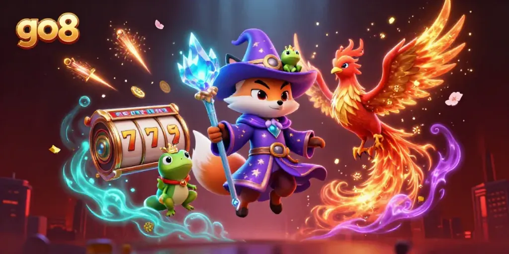 Experience the excitement of go8 with a mystical wizard fox, phoenix, and dynamic casino elements.