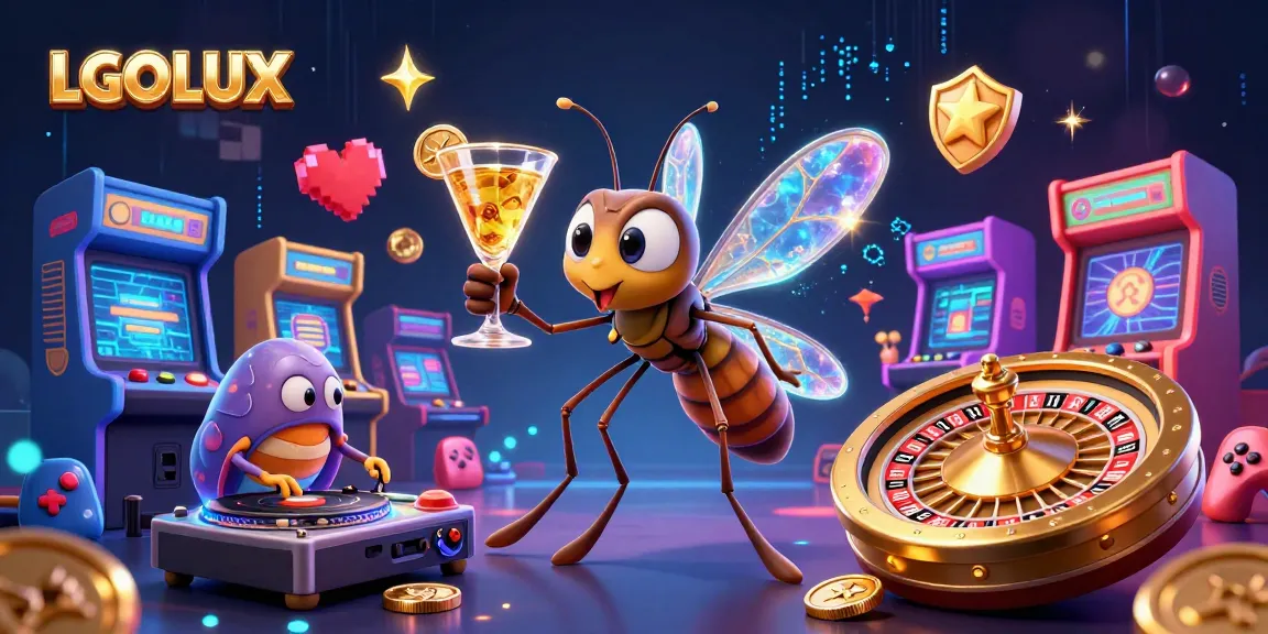 Experience the vibrant gaming excitement with LGOLUX featuring a unique casino-themed illustration.