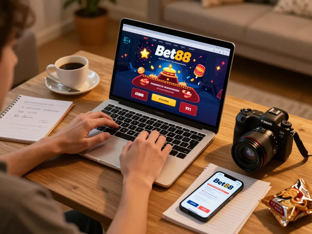 Experience thrilling online gaming at Bet88 with an engaging home setup.