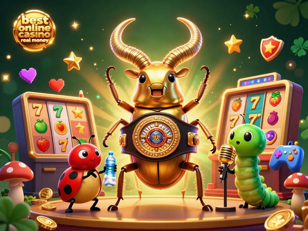 Engage with the best online casino real money in a dynamic cartoon 3D setting filled with vibrant slot game elements.