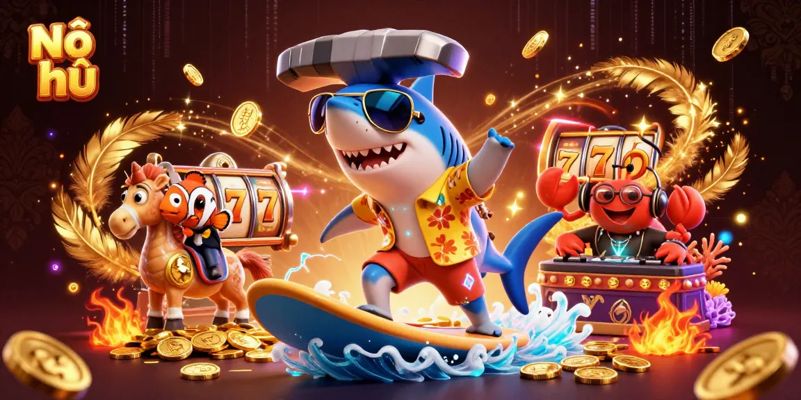 Nổ hũ and enjoy vibrant slot jackpots with captivating characters in a dynamic underwater casino scene.