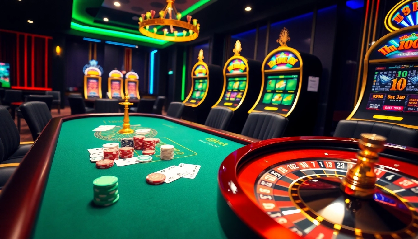Experience thrilling gameplay at i9bet with vibrant poker tables and casino lights.