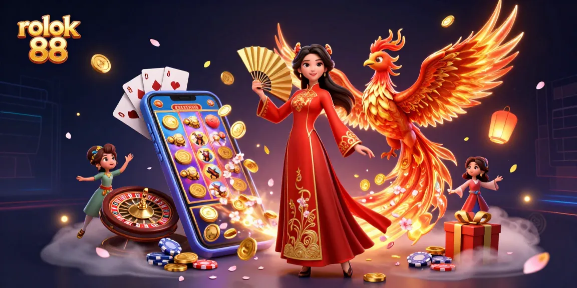 Experience the thrill of rokok 88 with vibrant casino action and cultural elements in a stunning illustration.