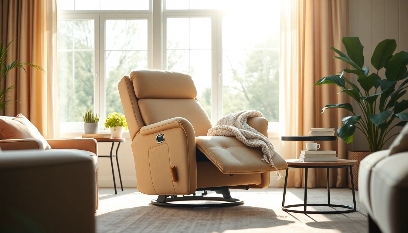 Relax in a stylish lift chair recliner set against a serene living room backdrop.