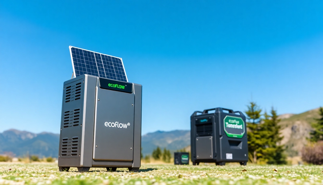 Experience EcoFlow solar generators in action amidst a stunning outdoor landscape, emphasizing sustainability.