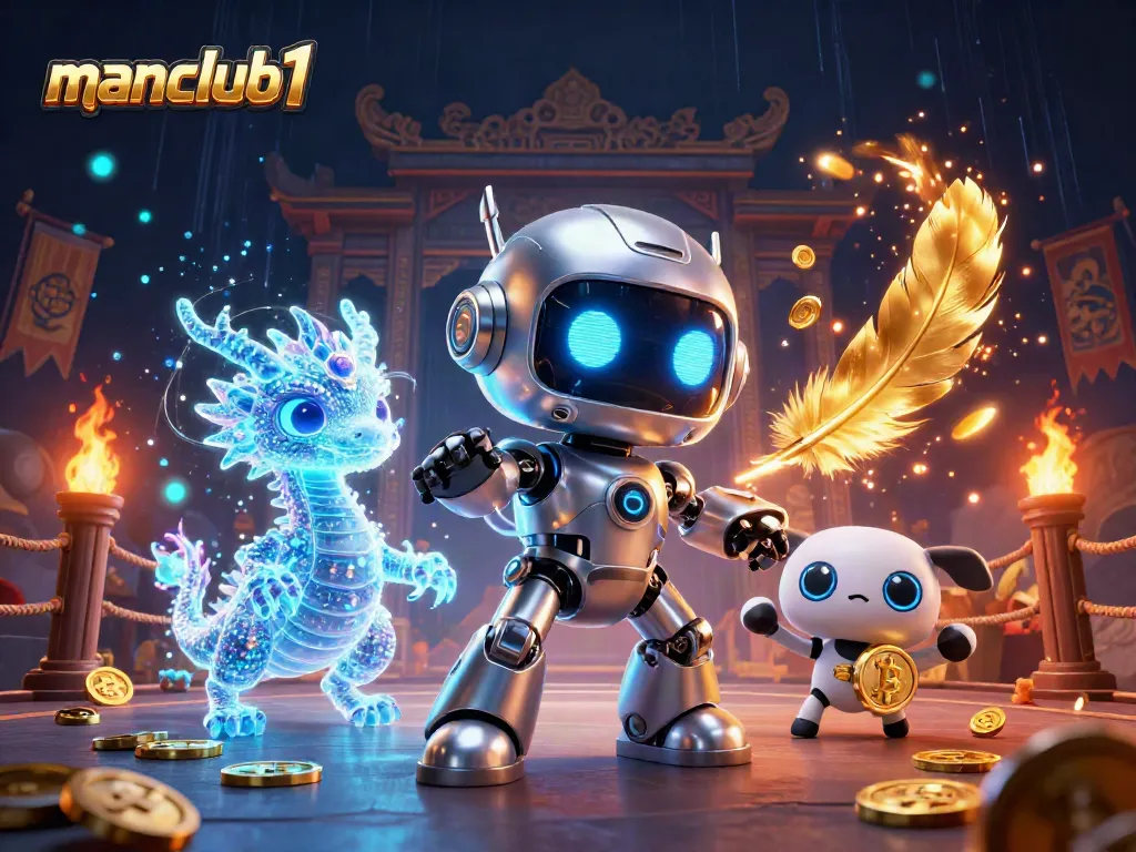 Engage with manclub1's thrilling gaming scene featuring characters and colorful casino elements.