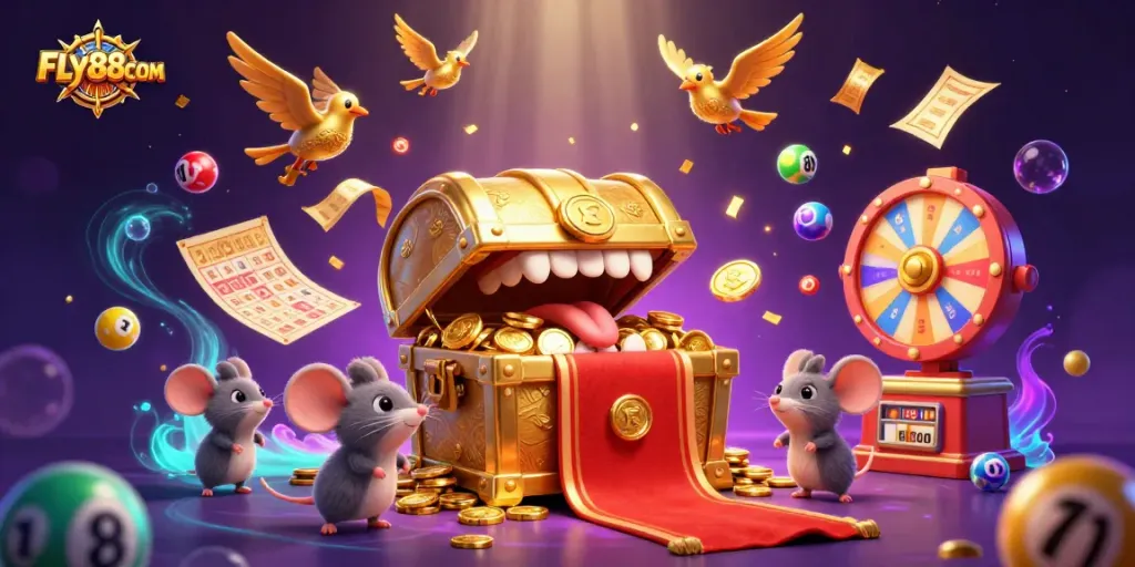 Engage in thrilling gameplay at FLY88COM with a dynamic casino illustration showcasing adventure and excitement.