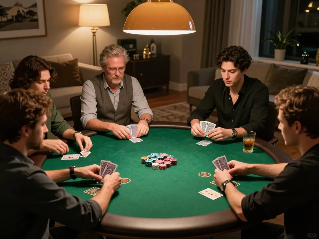Exciting poker game among friends at home, showcasing lienminhkjc's community spirit and entertainment essence.