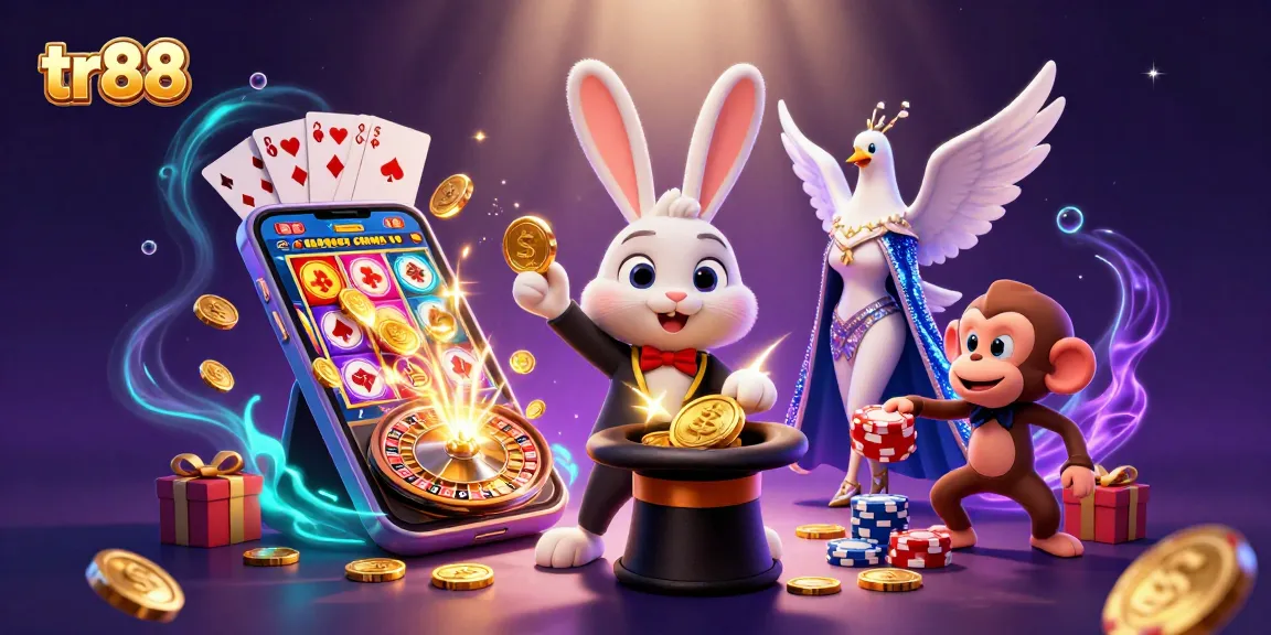 Experience exciting gameplay at tr88, where a magician rabbit reveals coins in a thrilling casino scene.