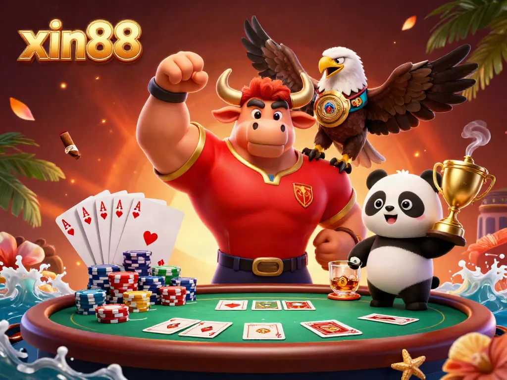 Experience the thrill of xin88 with a dynamic scene featuring poker action and charismatic characters.
