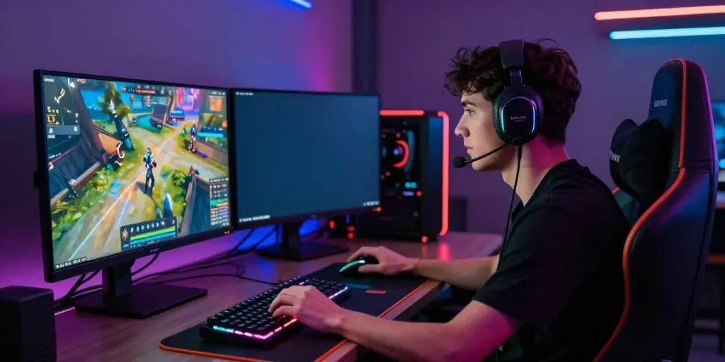 Gamer engaged with bro138 link on a stylish gaming setup.
