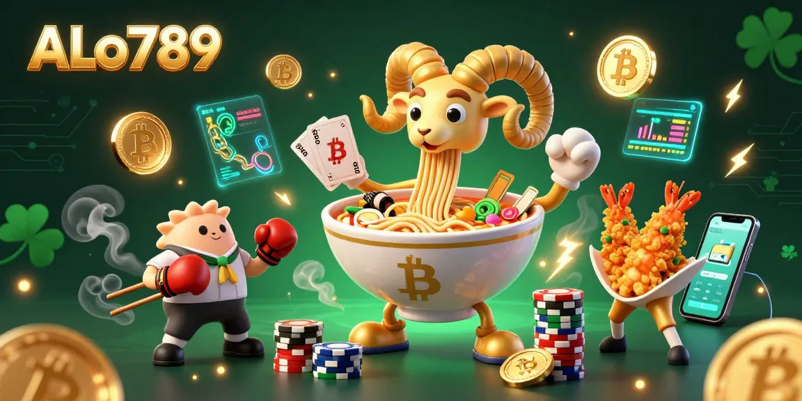 Engage with ALo789 in this vibrant 3D casino scene featuring a ramen bowl dealer, sushi roll and cheerleaders.