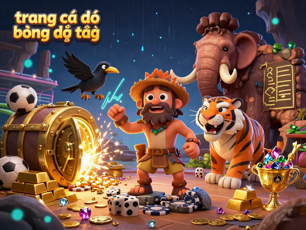 Cảnh tượng trang cá độ bóng đá trực tiếp sôi động với nhân vật phim hoạt hình 3D trong casino tiền sử.