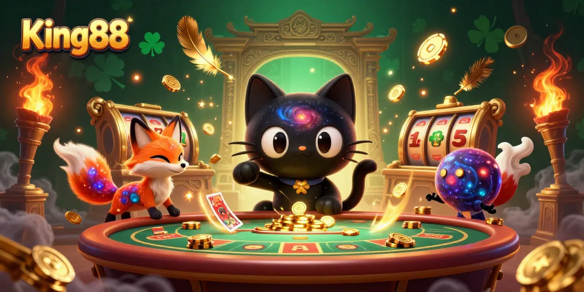Engage in thrilling games at King88 with a cosmic casino scene vivid in colors and exciting elements.