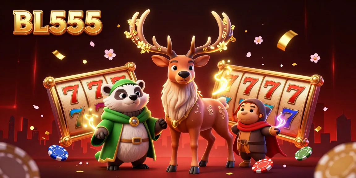 Experience the magic of BL555 with a vibrant 3D scene featuring Celtic druid stag and badger in a casino.