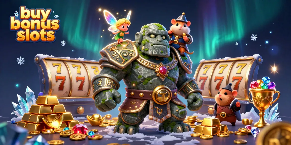 Engage in exciting gameplay with buy bonus slots surrounded by treasures and dynamic characters.