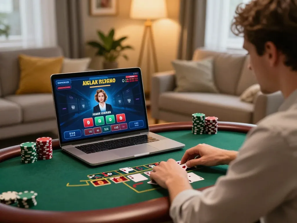 Engaging in strategic blackjack gameplay on gg88's online platform at home.