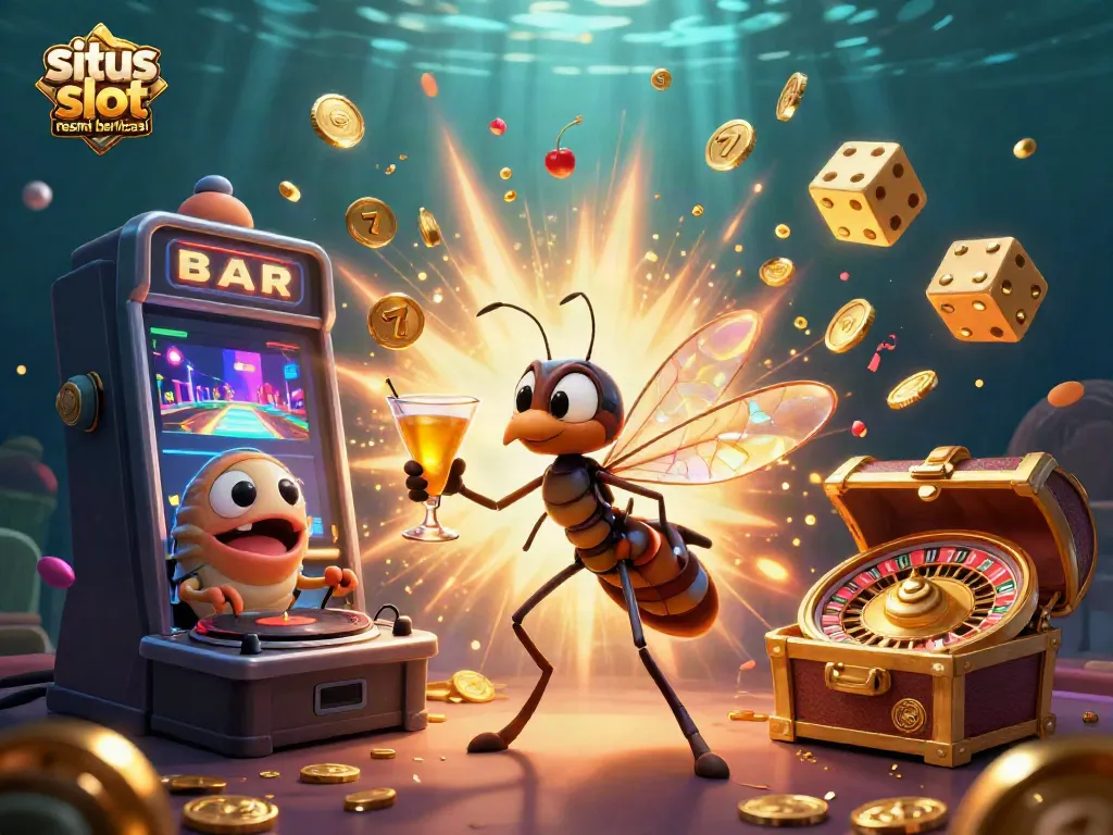 Experience excitement at situs slot resmi berlicensi with a vibrant 3D casino scene featuring unique creatures and dynamic symbols.