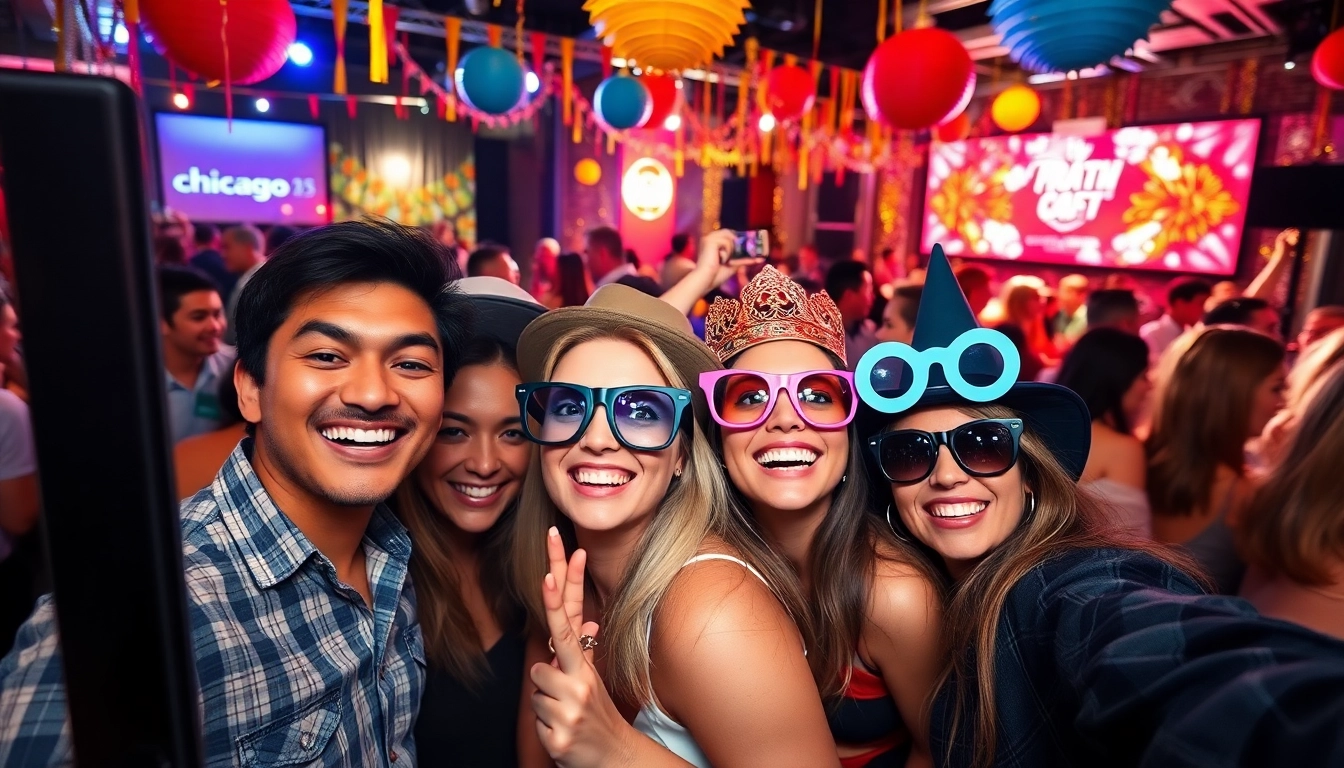 Capture the joy of photo booth rental chicago with guests enjoying a lively event.