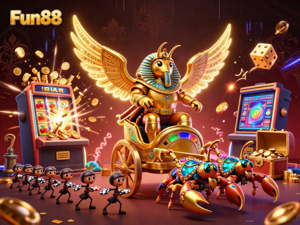 Experience the excitement of Fun88 with vibrant casino elements and dynamic characters in a thrilling 3D scene.