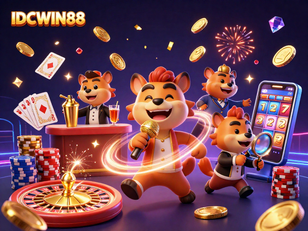 Experience the excitement of IDCWIN88 with lively hyenas in a rich casino scene.