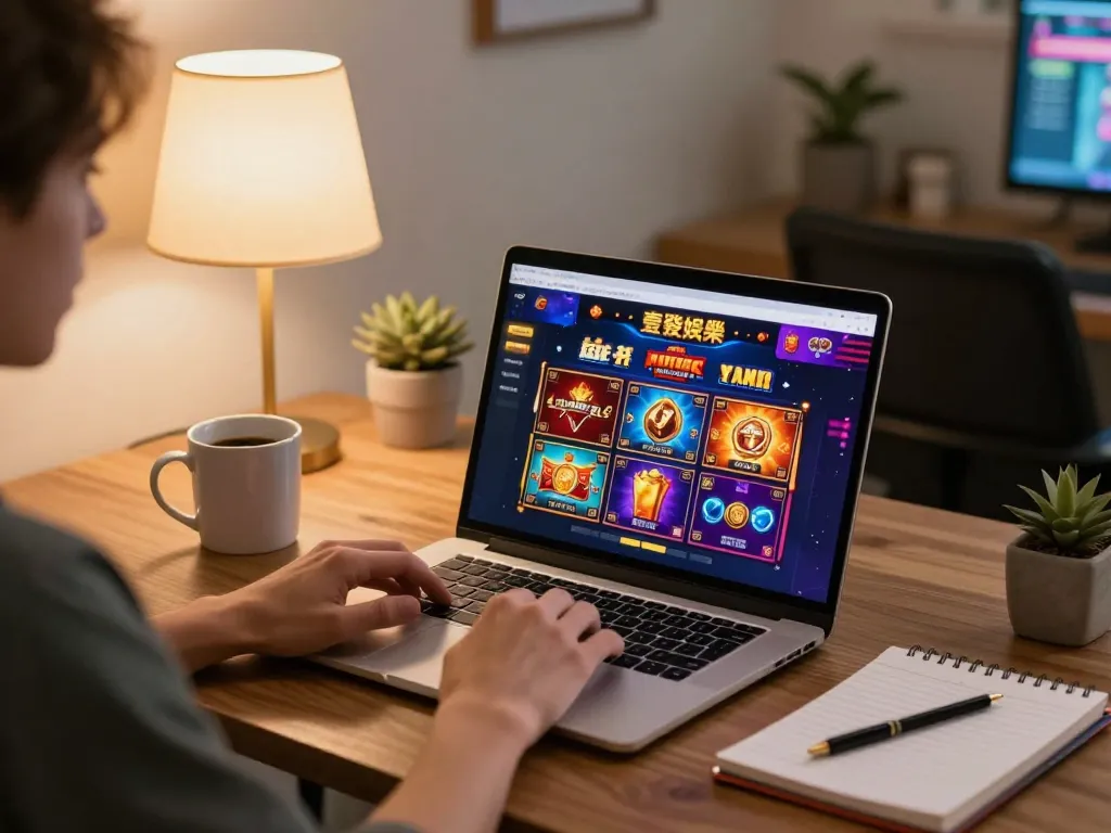 Enjoying online casino gameplay at home with壹發娛樂 interface visible on laptop, showcasing modern gaming experience.