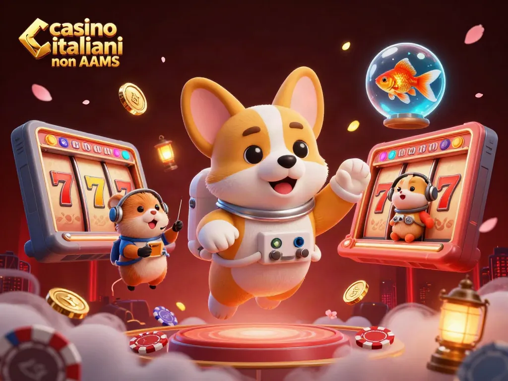 Slot machine animata in un casino, con il tema "casino italiani non AAMS". Giocatori in azione tra poker e rappresentazioni vivaci.