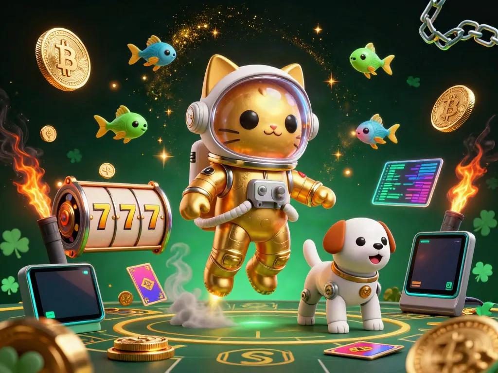 Engage with hitclub3 through this dynamic illustration combining a space cat, robot dog, and gambling elements, perfect for online gaming.