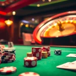 Experience the thrill of betting at nhà cái tg88 with poker chips, cards, and a spinning roulette wheel.