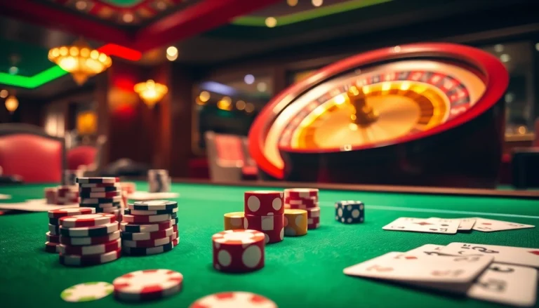 Experience the thrill of betting at nhà cái tg88 with poker chips, cards, and a spinning roulette wheel.
