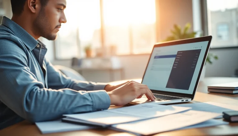 Submitting eta application uk with a focused professional at work in a bright office