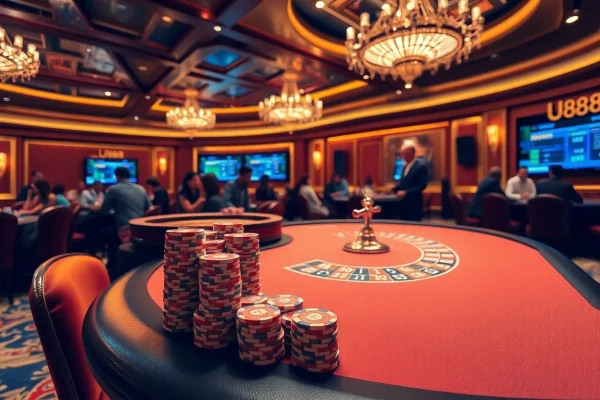 Experience exhilarating gaming action at U88's premier casino, complete with luxury tables and vibrant atmosphere.