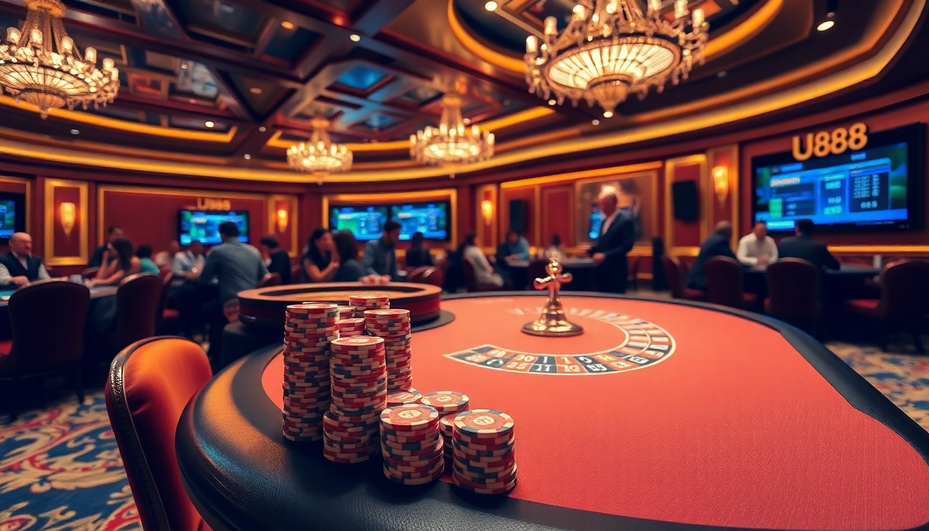 Experience exhilarating gaming action at U88's premier casino, complete with luxury tables and vibrant atmosphere.