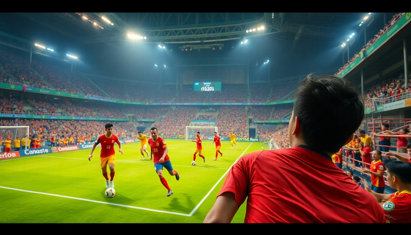 Exciting scene from the Giải Bóng đá hạng Nhất Việt Nam match highlighting passionate fans cheering.
