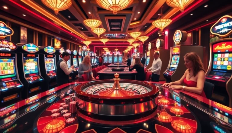 Experience the excitement of VSWIN with vibrant casino action featuring slot machines and players.