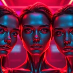 Dynamic NSFW AI avatars engaging in porn chat AI interactions in a futuristic setting.
