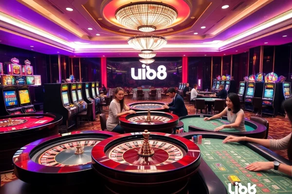 Players enjoying thrilling games at the elegant casino, highlighting link u888 for a luxurious gambling experience.