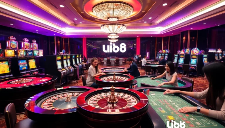 Players enjoying thrilling games at the elegant casino, highlighting link u888 for a luxurious gambling experience.