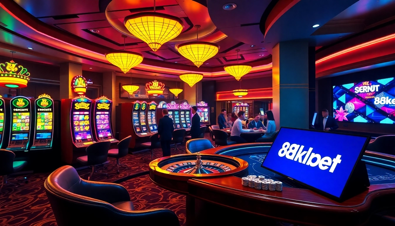 Experience the excitement of 8kbet with vibrant gaming elements like roulette and slot machines.