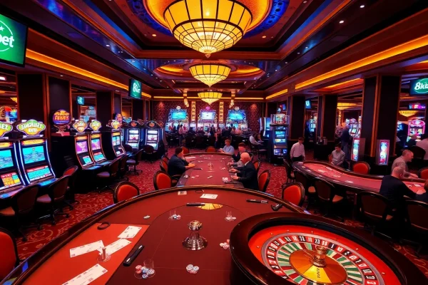 Experience the thrill of gambling at 8kbet with vibrant casino games and elegant decor.