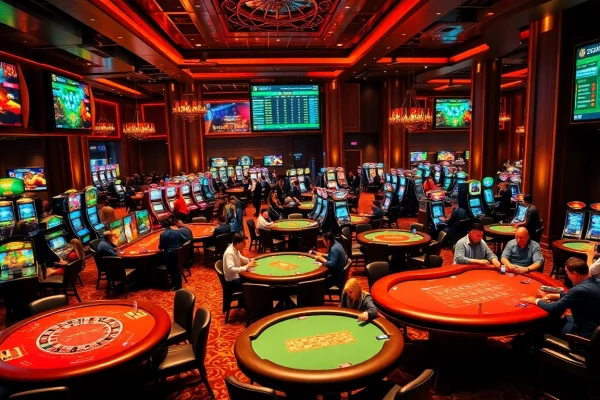 Players winning at tables and slots in the luxurious casino atmosphere of hz88 com.