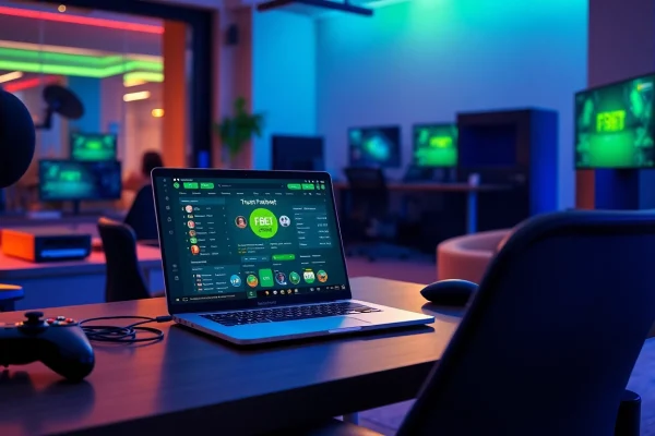 Dynamic online betting scene featuring F8bet platform showcasing a modern workspace setup.