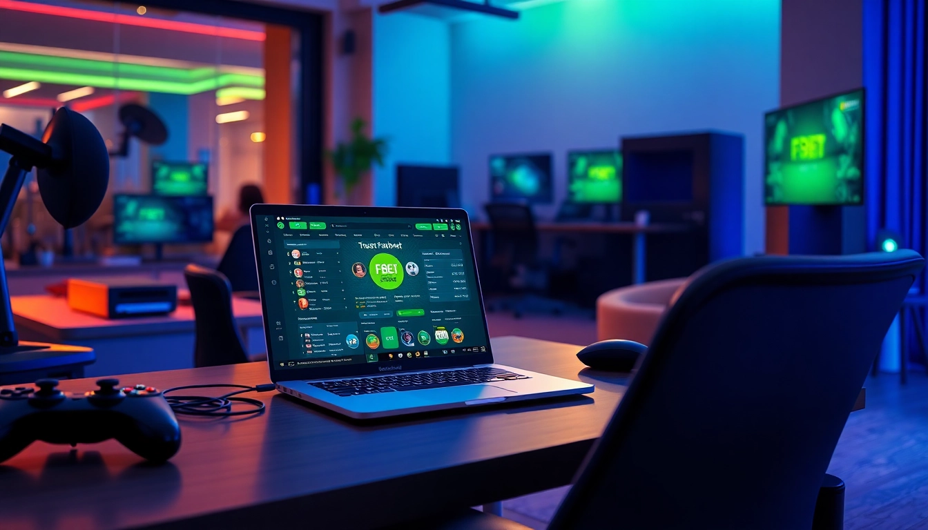 Dynamic online betting scene featuring F8bet platform showcasing a modern workspace setup.