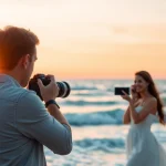 Engaging destination photographer capturing an intimate moment on the beach.
